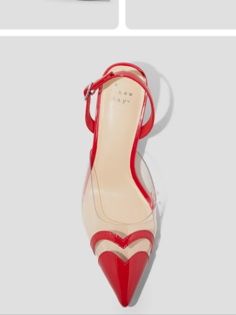 A New Day Red Patent PVC Heart Detail Kitten Heel Slingbacks NWT Sz 8.5 - Picture 3 of 7